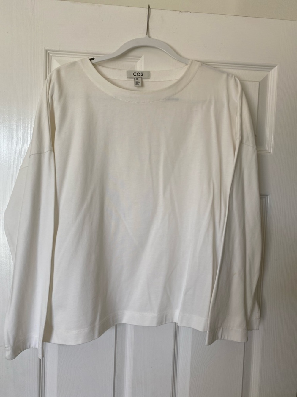 COS White washable cotton Ribbed Crewneck Long Sleeve over size Top